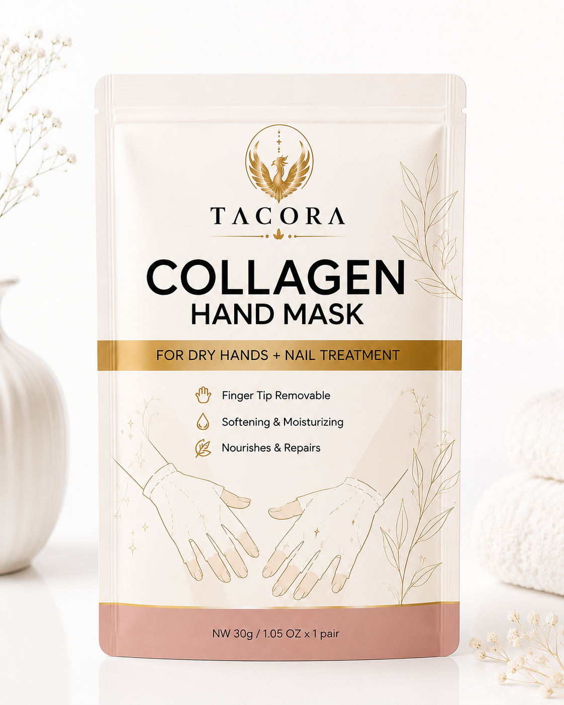 Tacora Collagen Hand Mask packet for dry hands and nail treatment