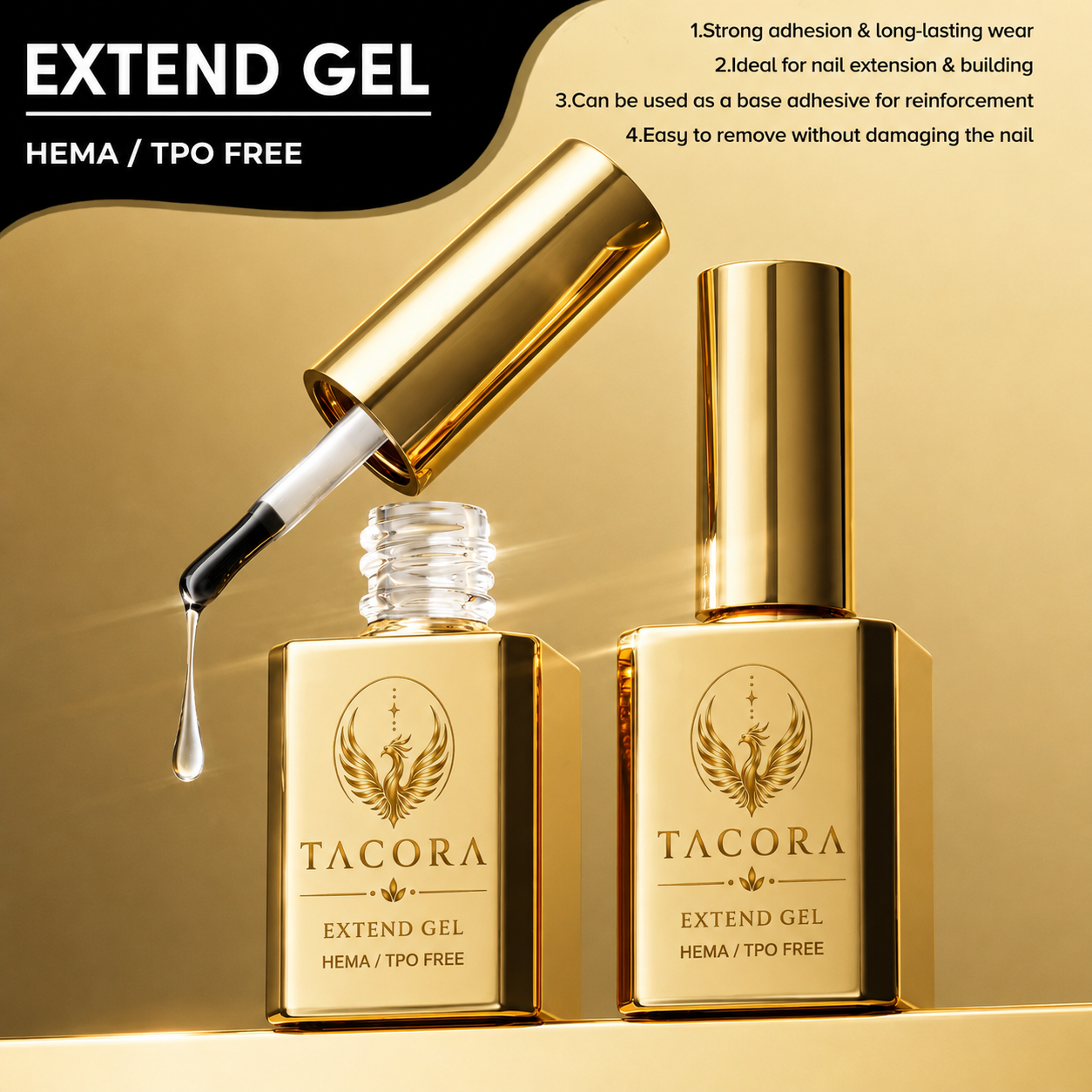Tacora Extend Gel HEMA TPO free ultra clear extension gel bottles