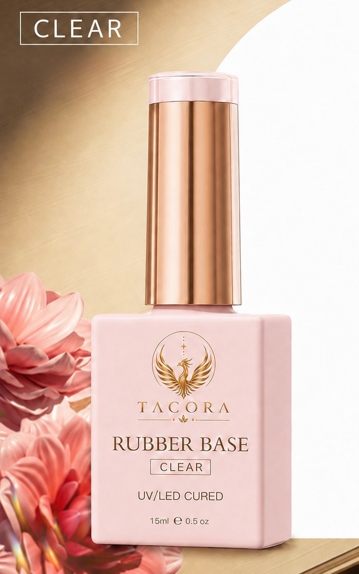 Tacora Rubber Base Gel Clear 15ml UV LED cured HEMA TPO free bottle
